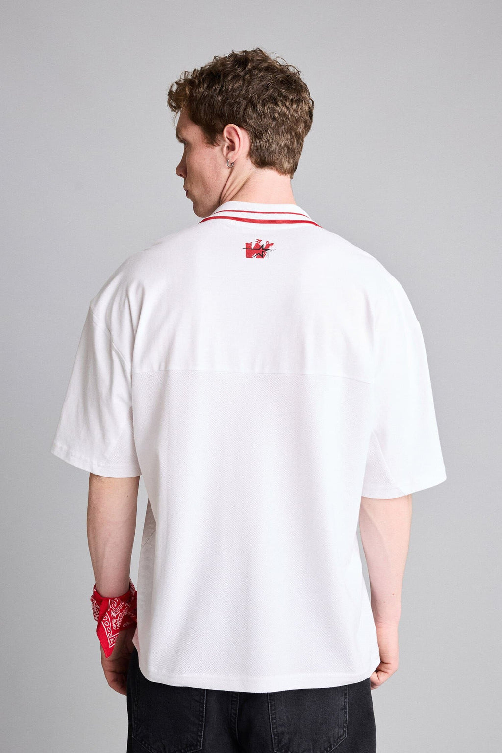 100% Cotton Loose Fit Polo Collar Slogan Printed Short Sleeve Polo Shirt
