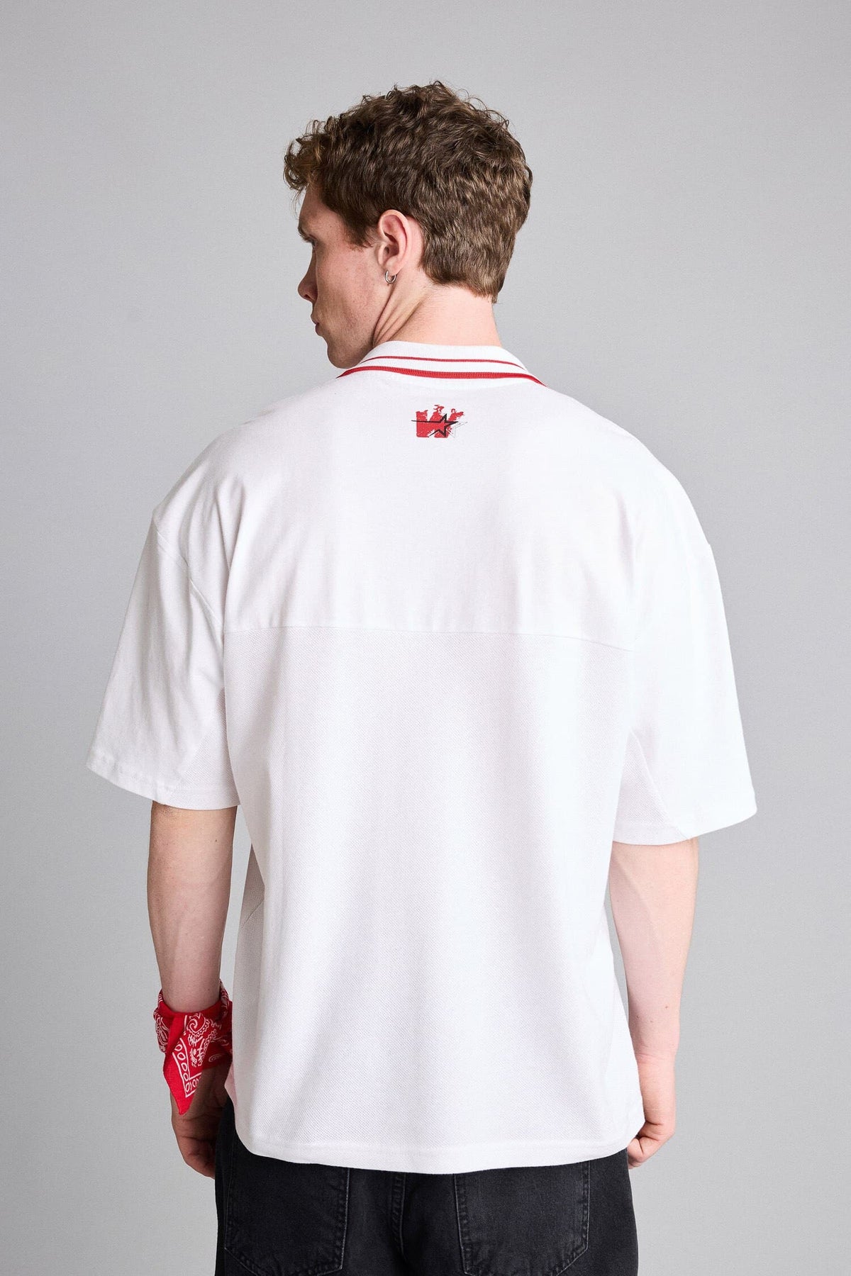 100% Cotton Loose Fit Polo Collar Slogan Printed Short Sleeve Polo Shirt