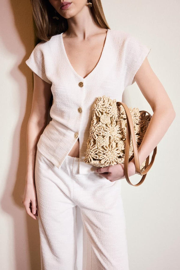 Women Knitted Floral Motif Shoulder Bag