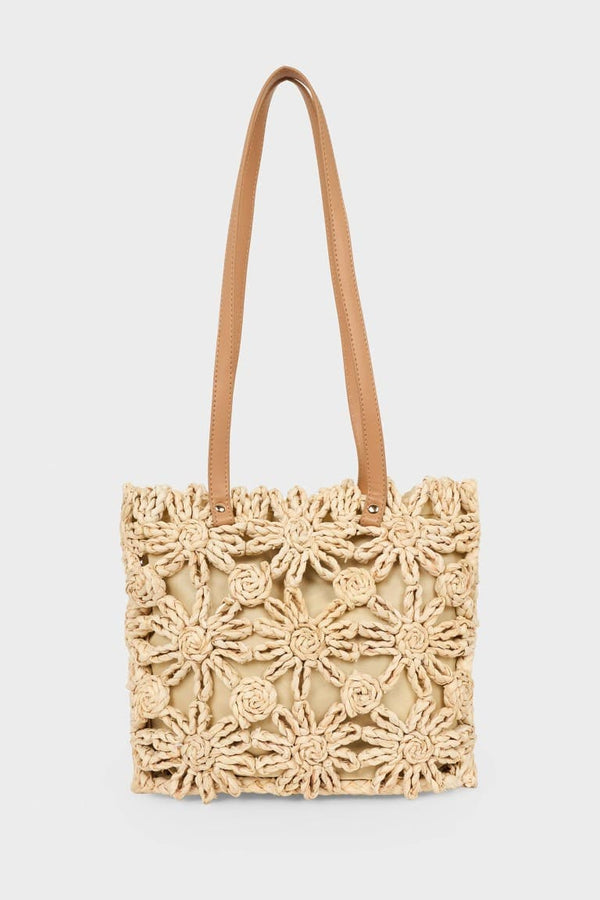 Women Knitted Floral Motif Shoulder Bag