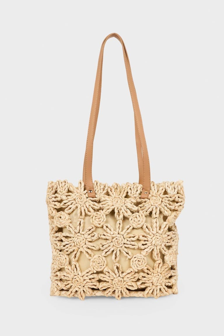 Women Knitted Floral Motif Shoulder Bag
