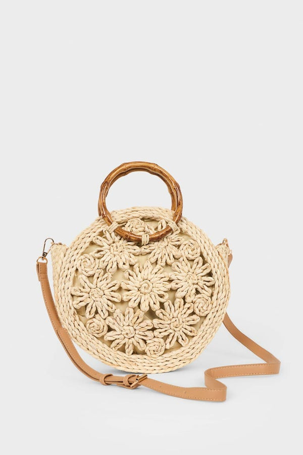 Women Knitted Floral Motif Shoulder Bag