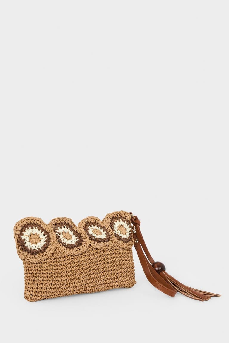 Women Knitted Floral Motif Shoulder Bag
