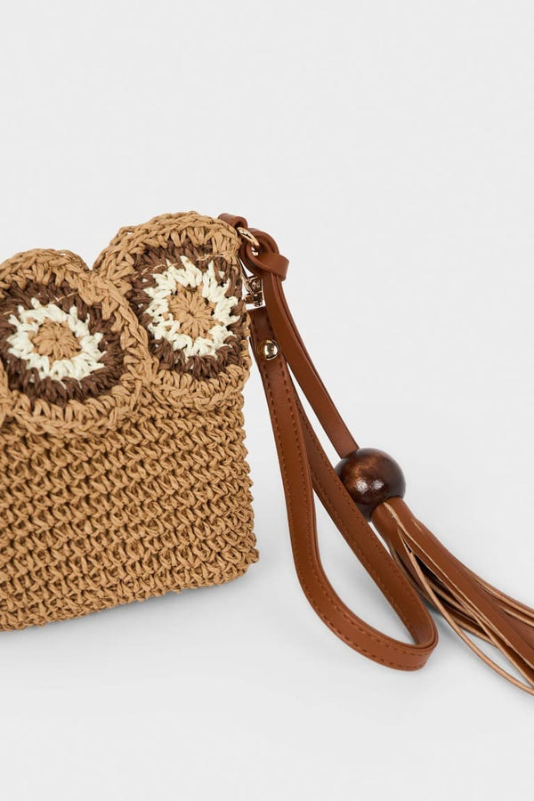 Women Knitted Floral Motif Shoulder Bag