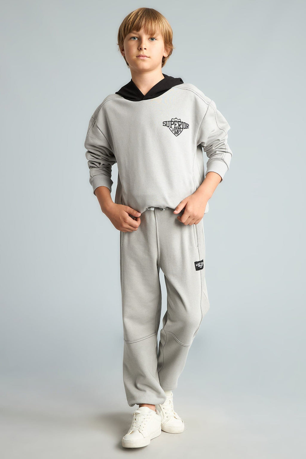 2-Pack Hooded Long Sleeve Printed Light Grey Set Boys