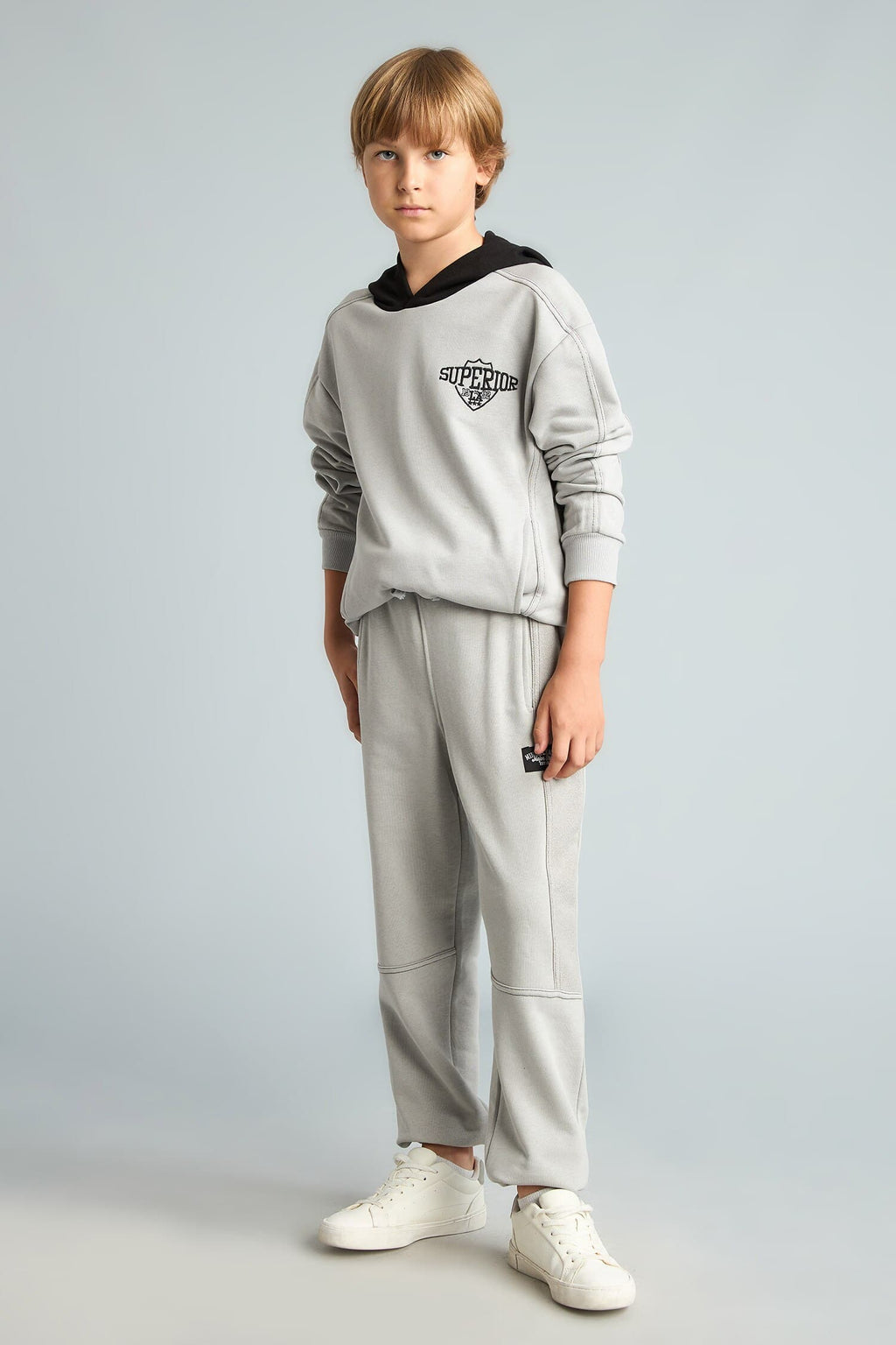 2-Pack Hooded Long Sleeve Printed Light Grey Set Boys
