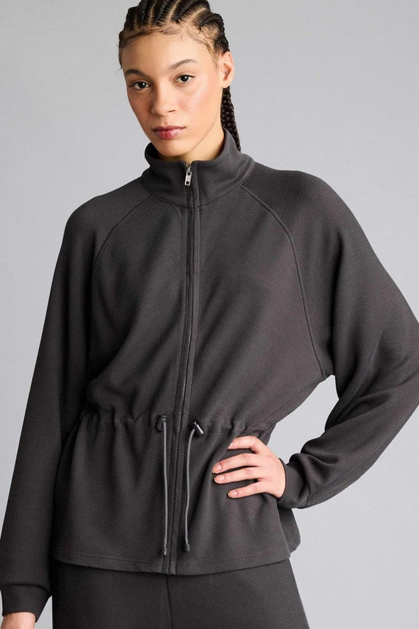 Standard Fit Stand-Up Collar Zippered Modal Cardigan