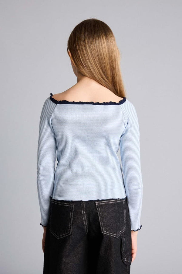 Carmen Collar Slogan Printed Long Sleeve T-Shirt Girls