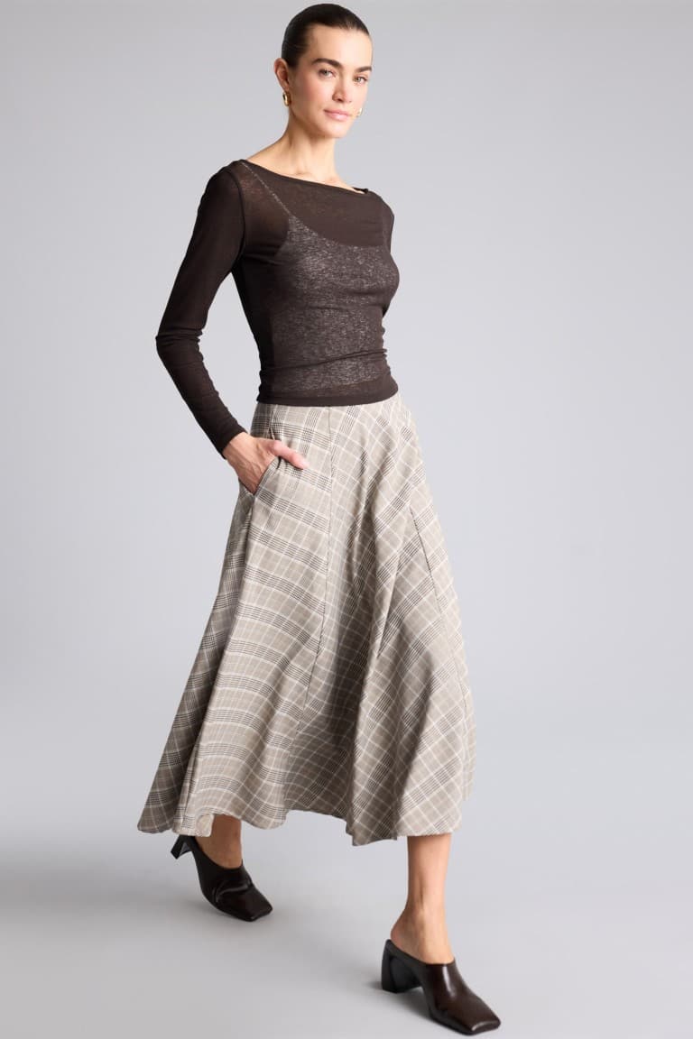 A-Line Checkered Normal Waist Skirt