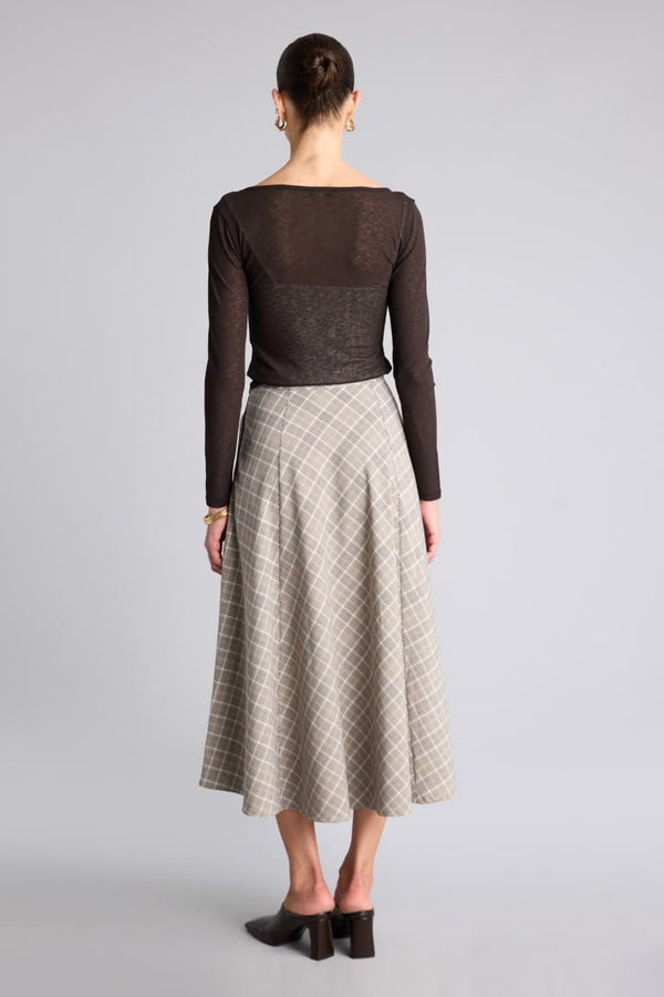A-Line Checkered Normal Waist Skirt