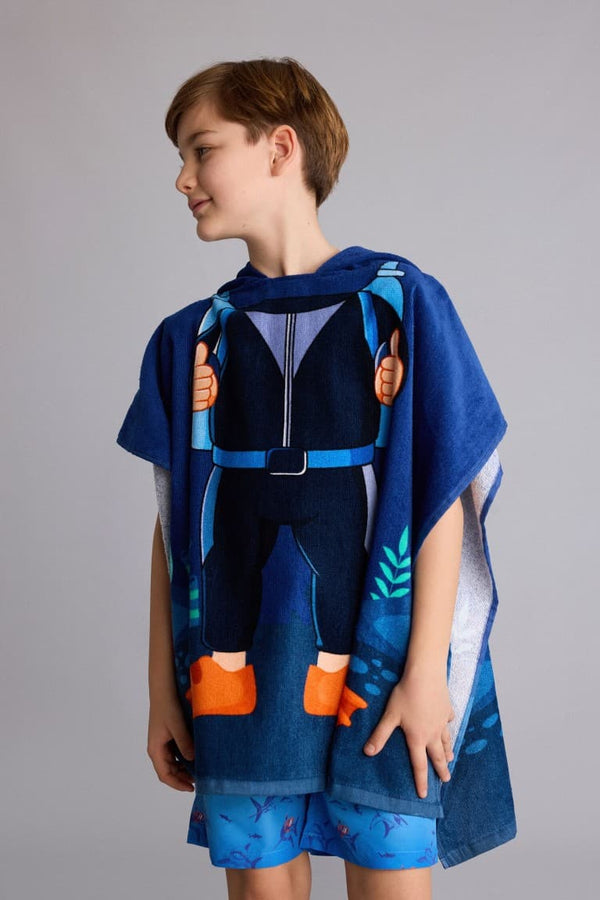 Diver Patterned Cotton Poncho Towel Boy