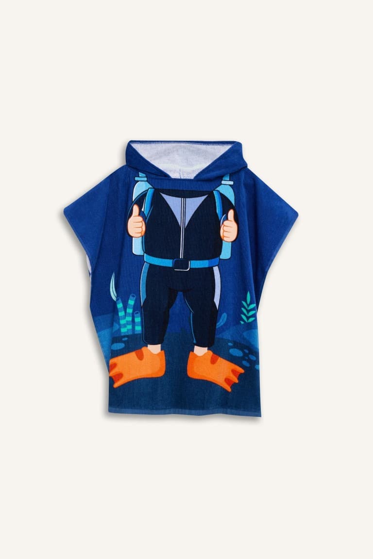 Diver Patterned Cotton Poncho Towel Boy