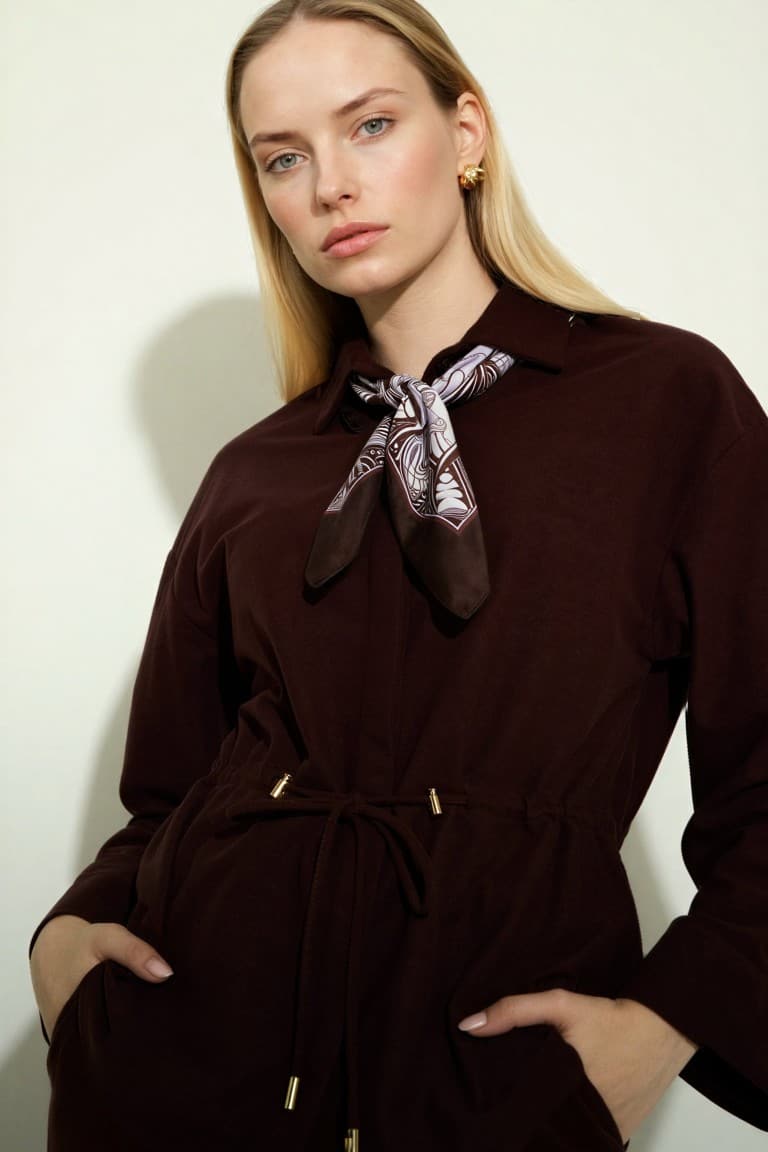 Regular Fit Elastic Waist Suede Long Sleeve Shirt