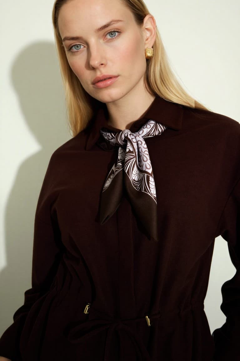Regular Fit Elastic Waist Suede Long Sleeve Shirt