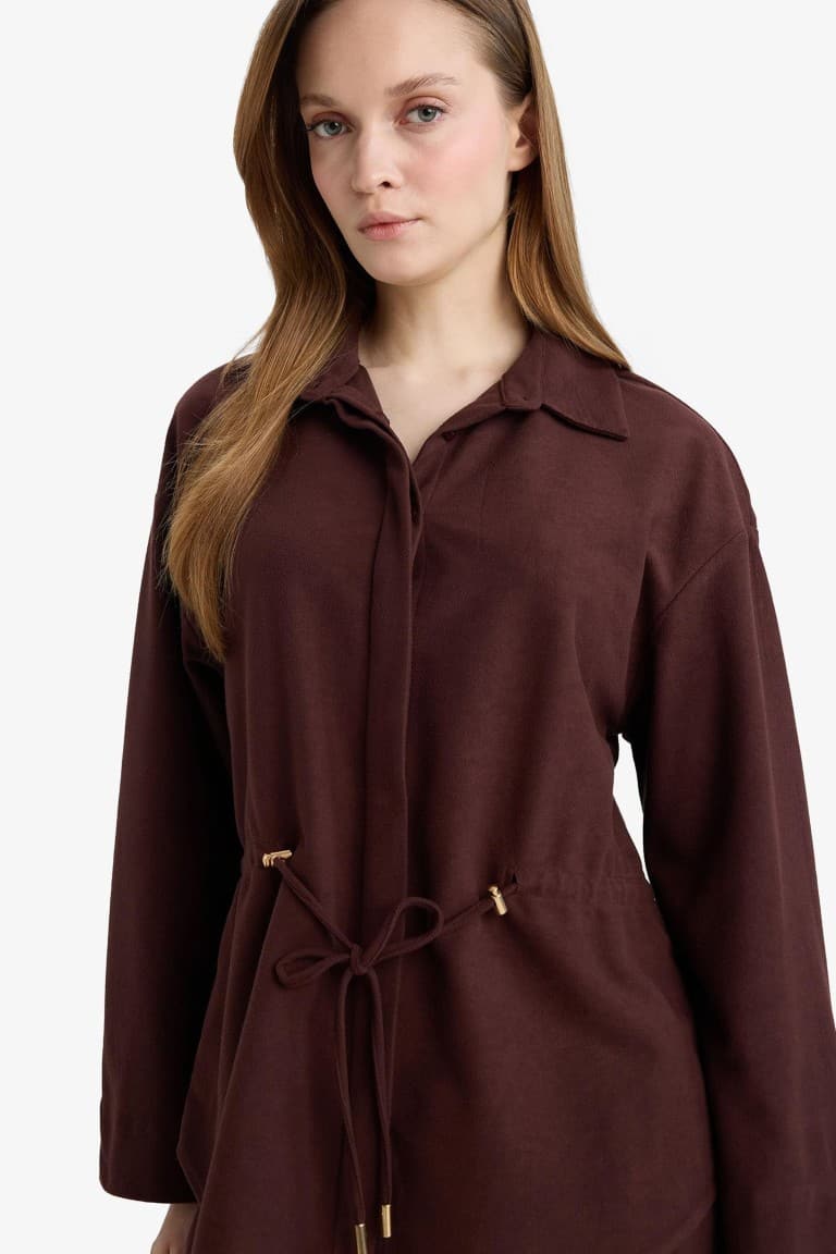 Regular Fit Elastic Waist Suede Long Sleeve Shirt
