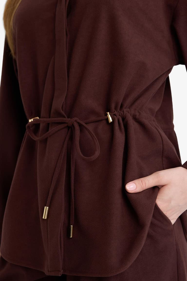 Regular Fit Elastic Waist Suede Long Sleeve Shirt