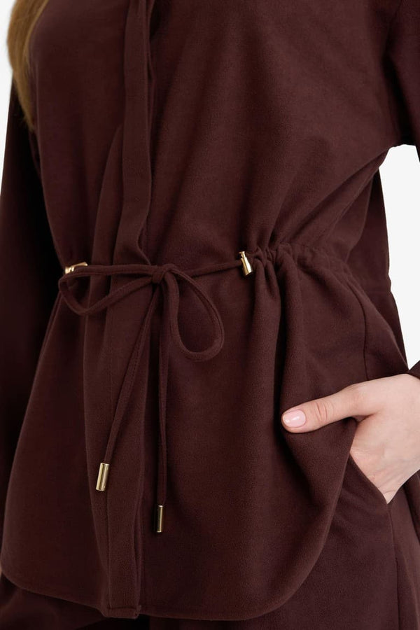 Regular Fit Elastic Waist Suede Long Sleeve Shirt