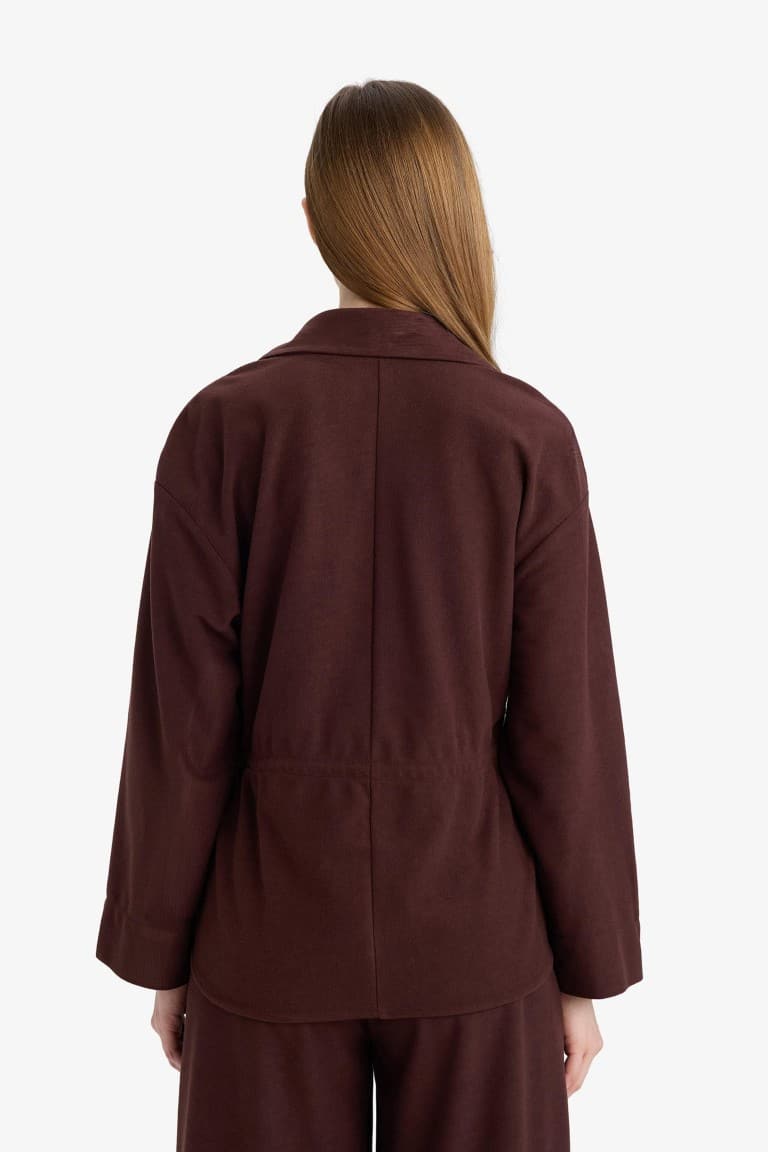 Regular Fit Elastic Waist Suede Long Sleeve Shirt