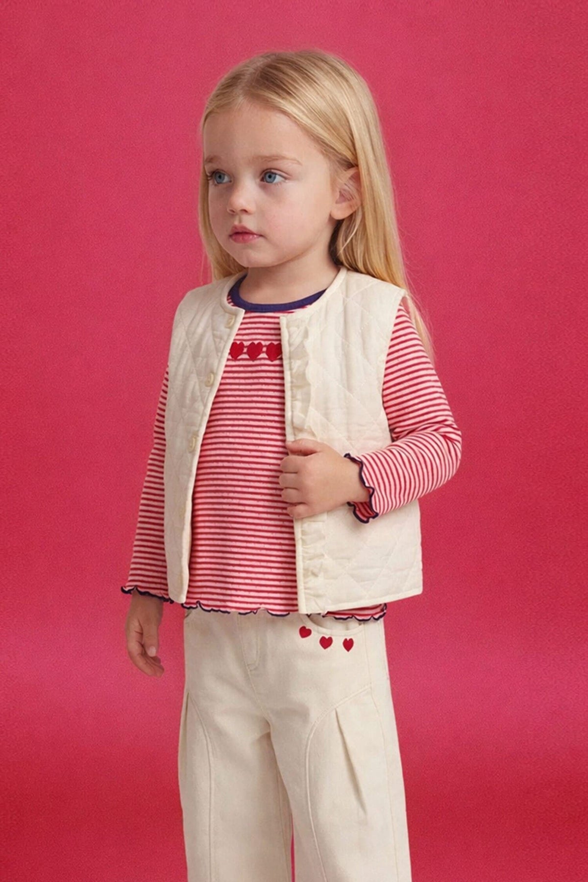 Crew Neck Quilted Buttoned Vest Baby Girl