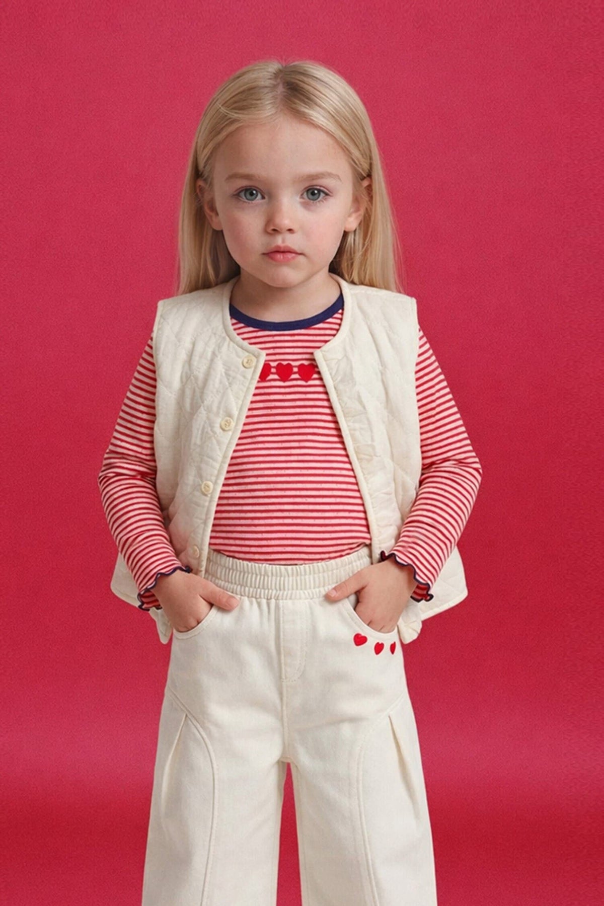 Crew Neck Quilted Buttoned Vest Baby Girl