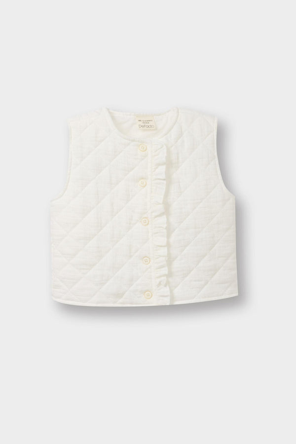 Crew Neck Quilted Buttoned Vest Baby Girl