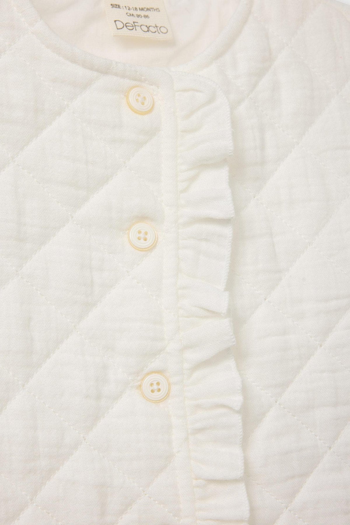 Crew Neck Quilted Buttoned Vest Baby Girl
