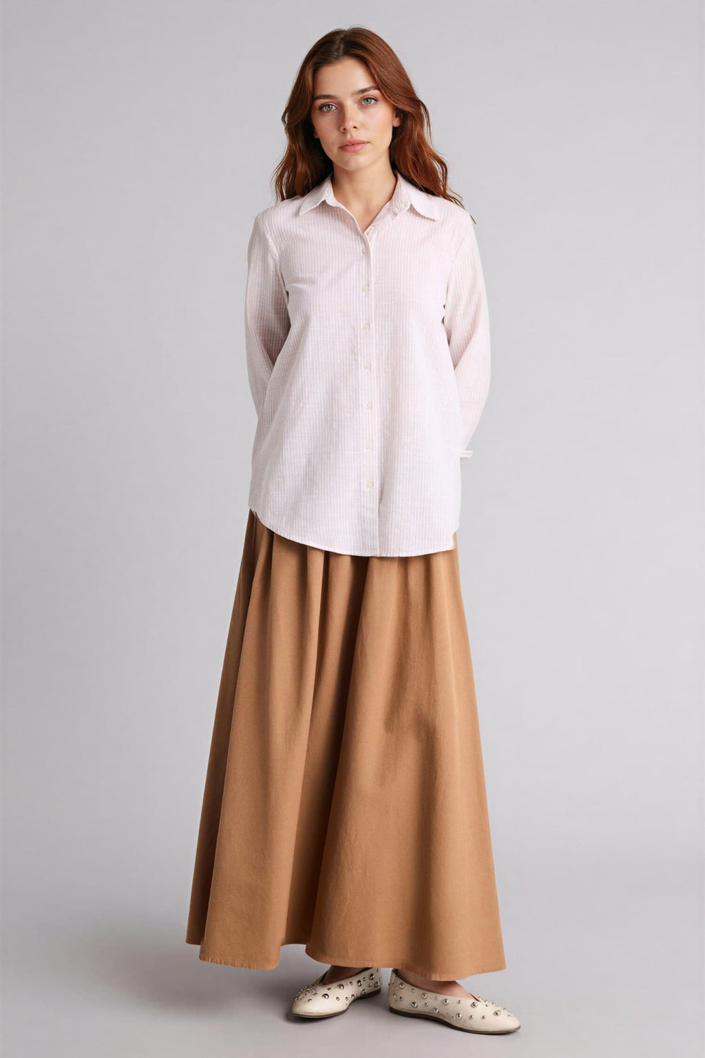A-Line Cotton Linen Blend Maxi Skirt