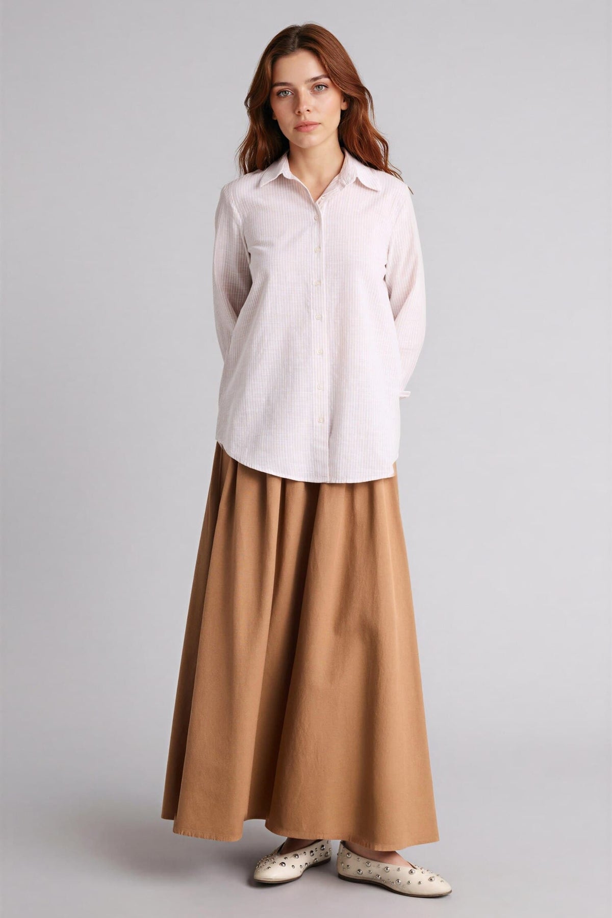 A-Line Cotton Linen Blend Maxi Skirt