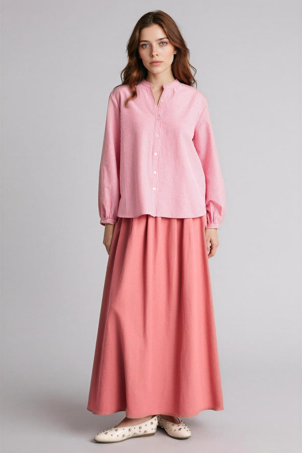 A-Line Cotton Linen Blend Maxi Skirt