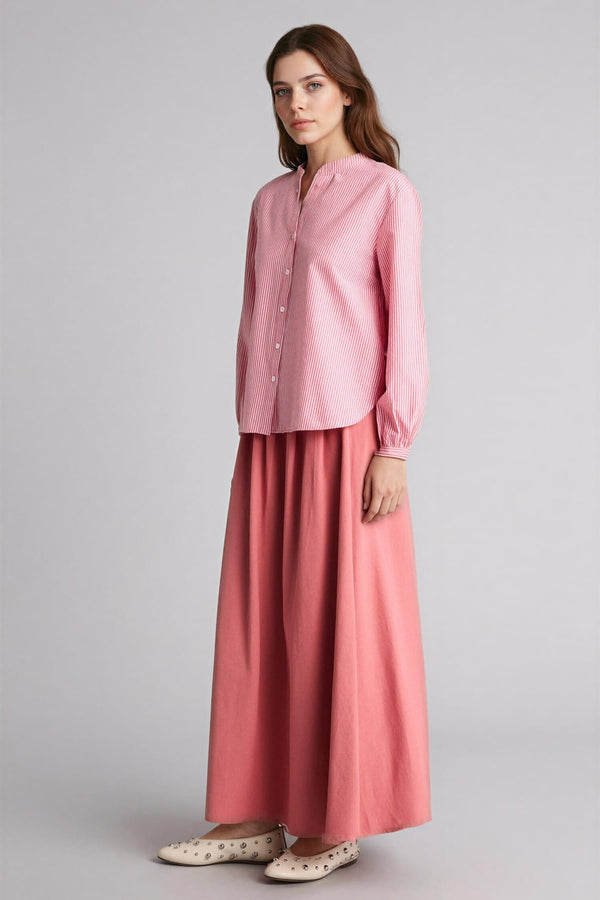 A-Line Cotton Linen Blend Maxi Skirt