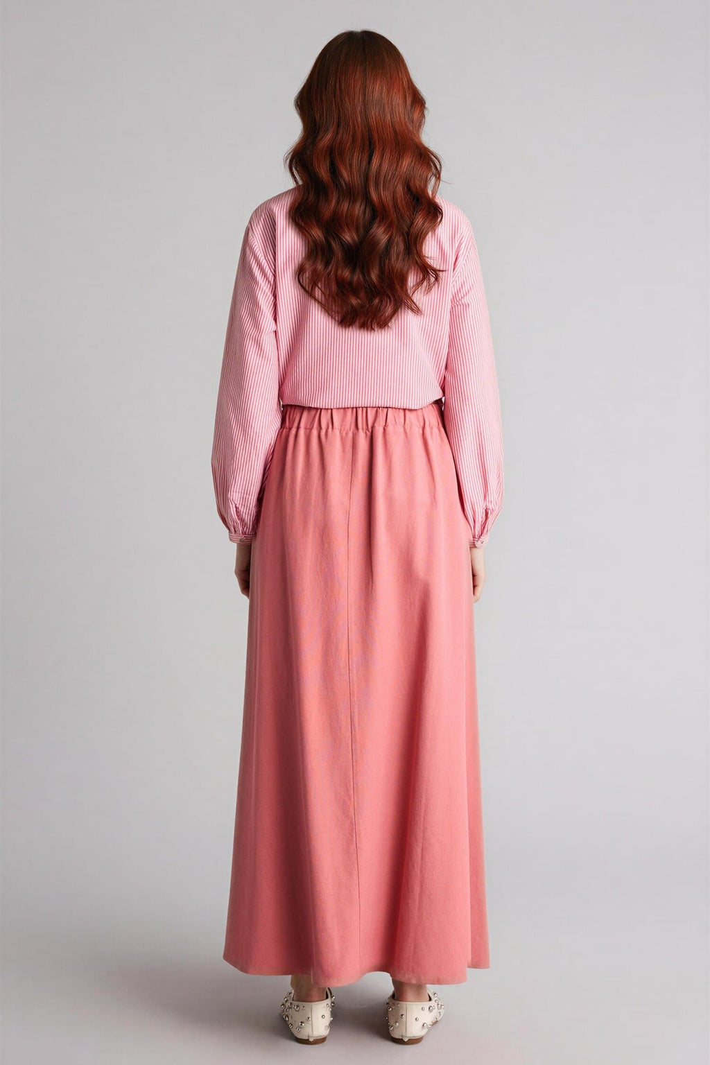 A-Line Cotton Linen Blend Maxi Skirt