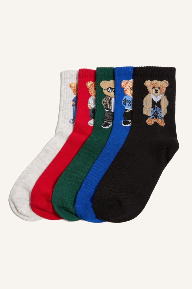 Teddy Bear 5-Pack Cotton Long Socks Boy