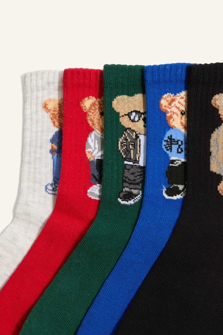Teddy Bear 5-Pack Cotton Long Socks Boy