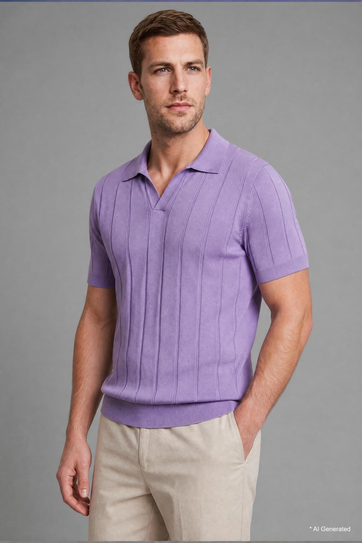 100% Cotton Standard Fit Short Sleeve Polo Violet Color Knitwear T-Shirt