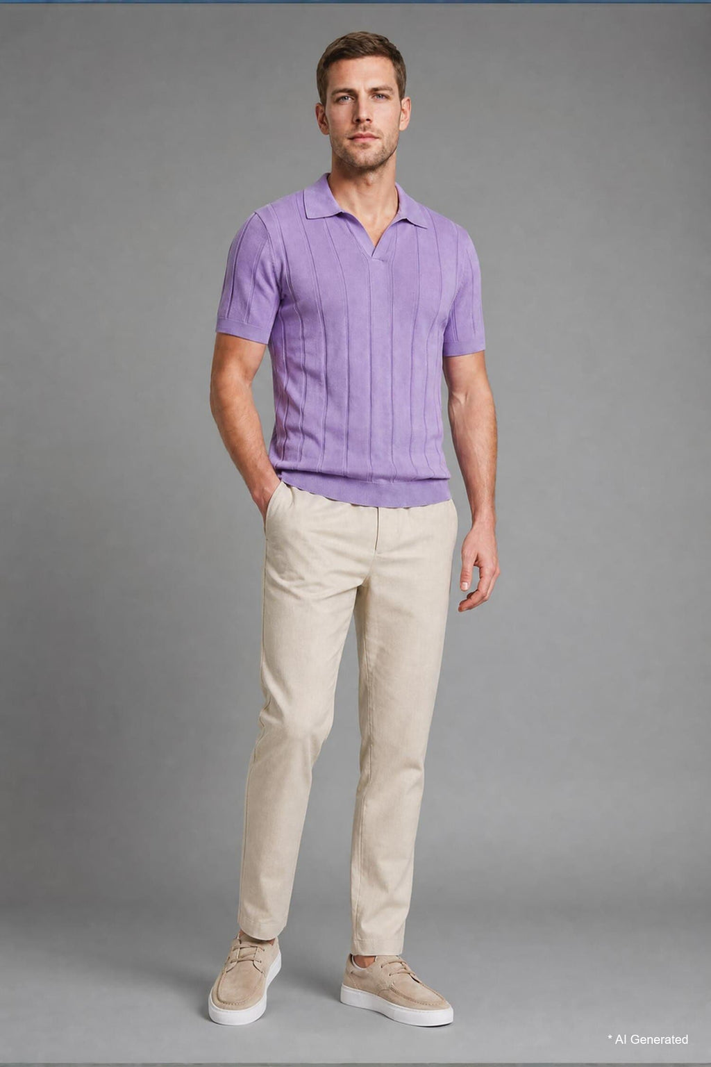 100% Cotton Standard Fit Short Sleeve Polo Violet Color Knitwear T-Shirt