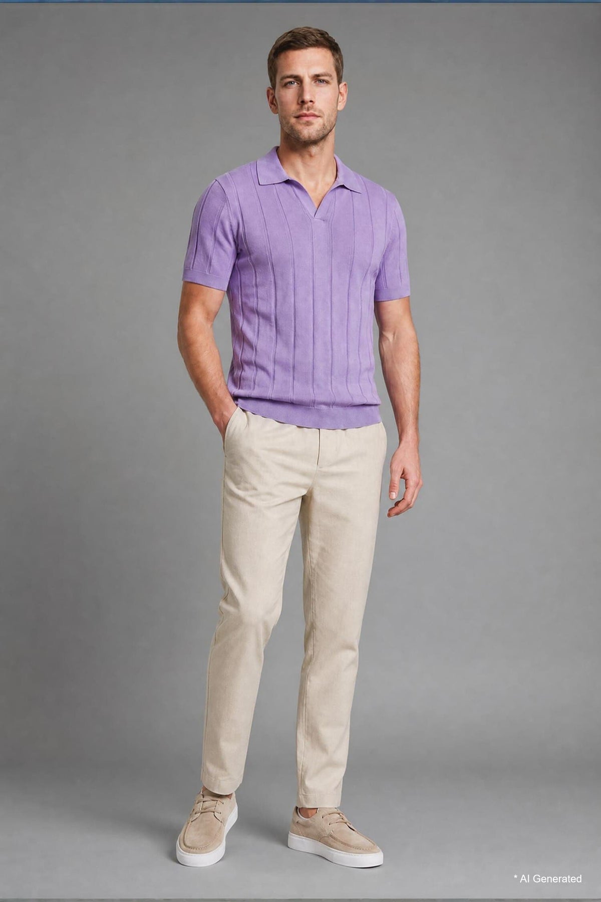 100% Cotton Standard Fit Short Sleeve Polo Violet Color Knitwear T-Shirt