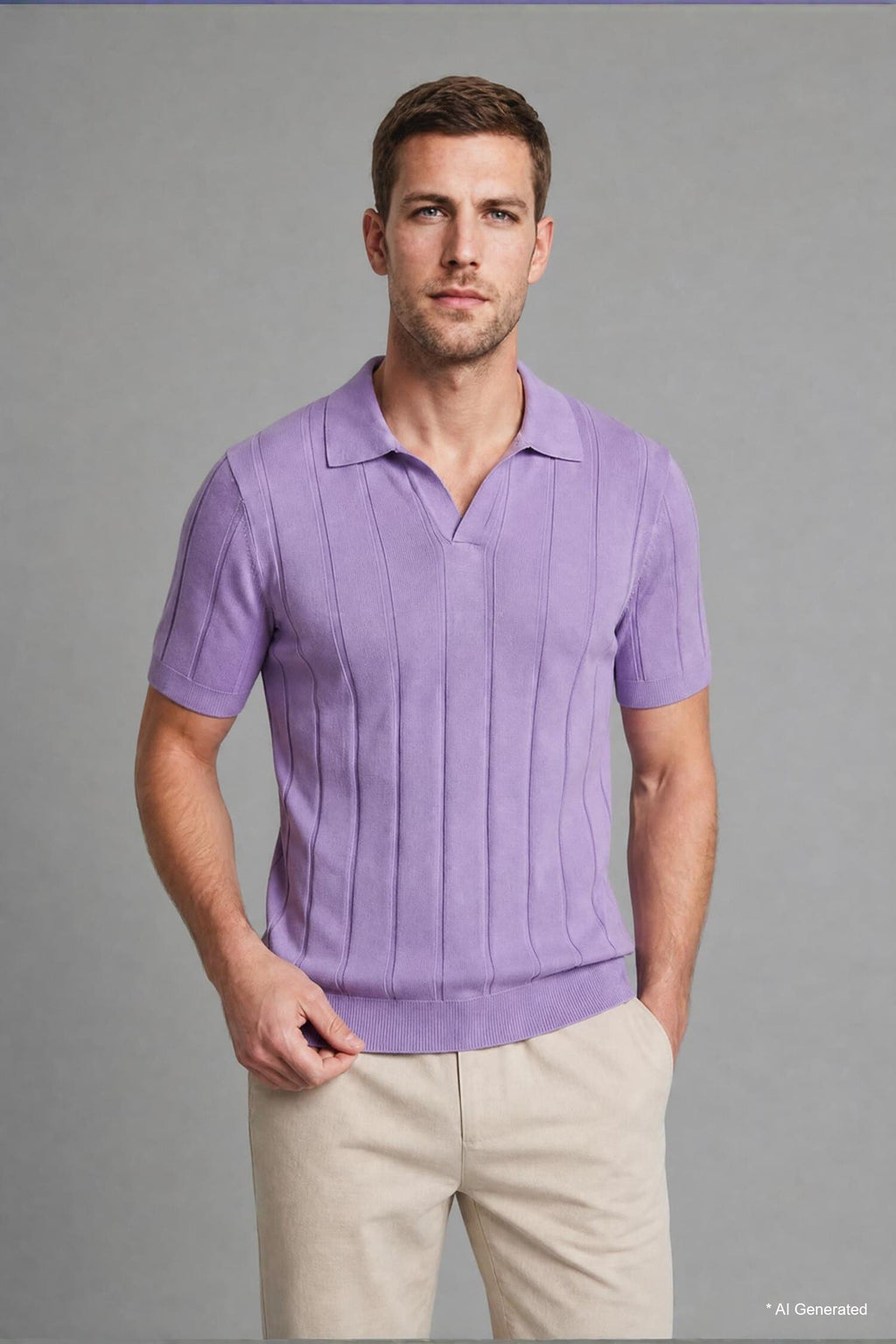 100% Cotton Standard Fit Short Sleeve Polo Violet Color Knitwear T-Shirt