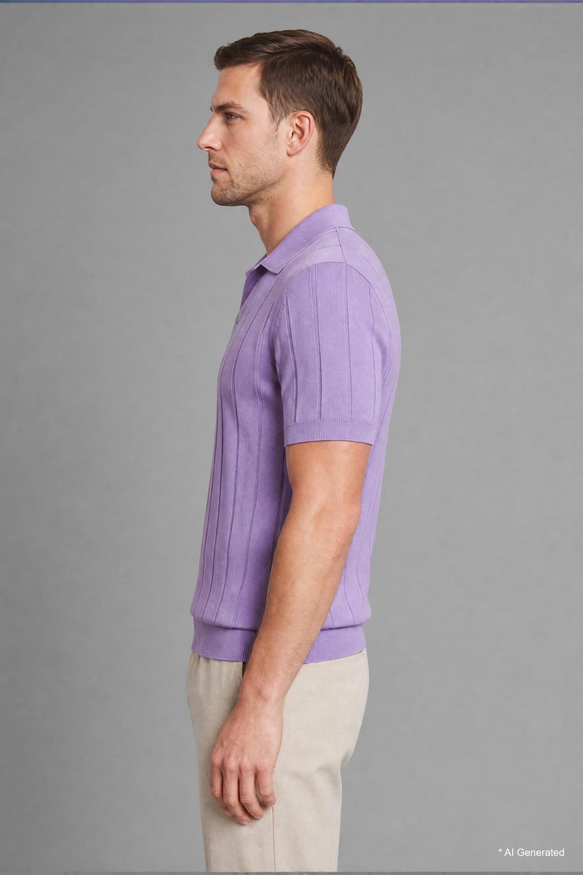 100% Cotton Standard Fit Short Sleeve Polo Violet Color Knitwear T-Shirt