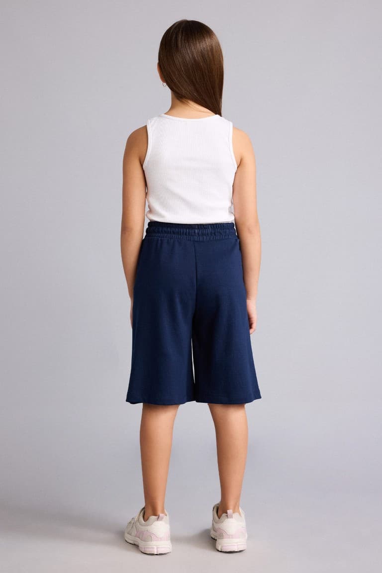 Elastic Waist Drawstring Navy Blue Shorts Girls