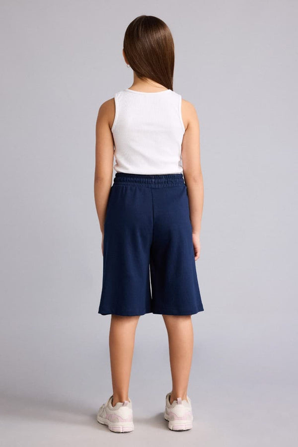 Elastic Waist Drawstring Navy Blue Shorts Girls