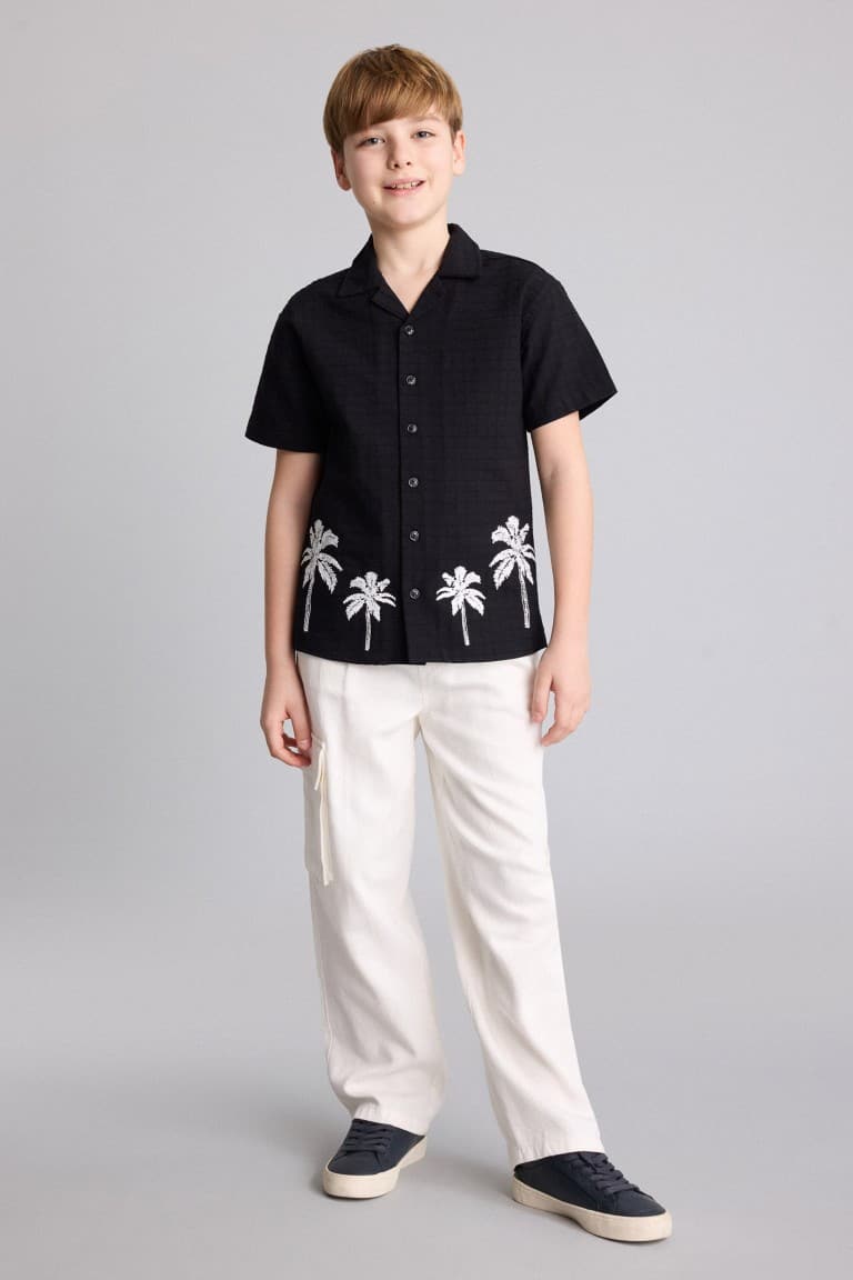 100% Cotton Regular Fit Polo Collar Tropical Patterned Short Sleeve Shirt for Boys Secondary image