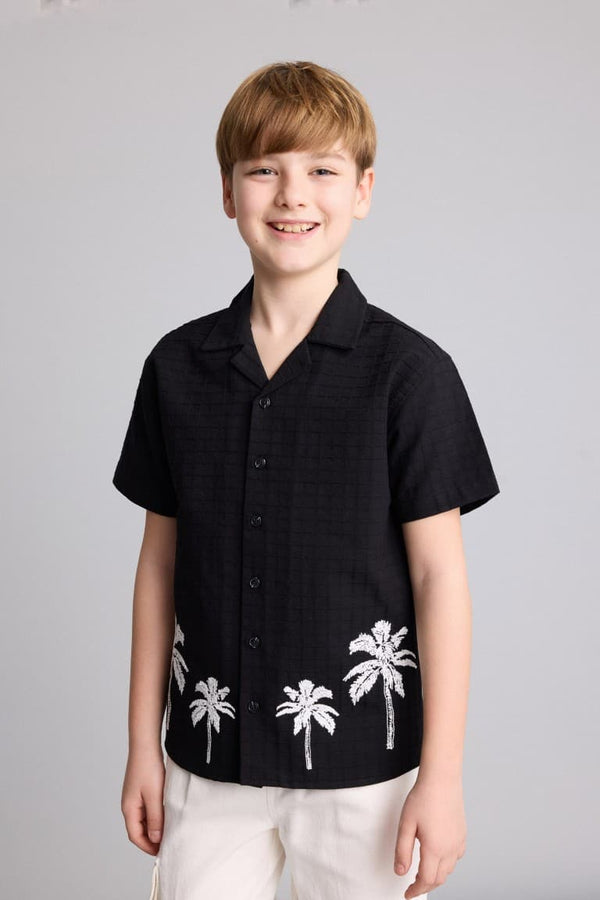 100% Cotton Regular Fit Polo Collar Tropical Patterned Short Sleeve Shirt for Boys