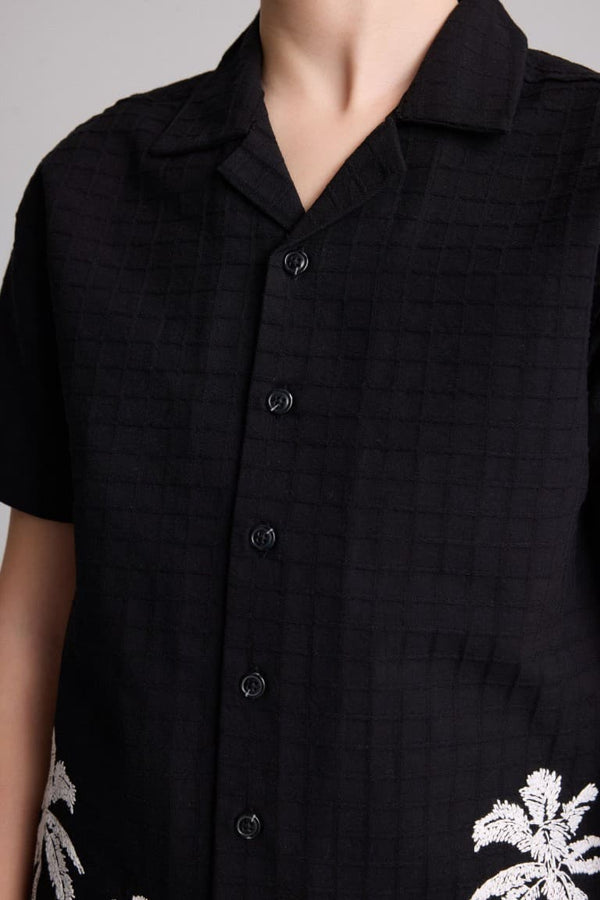 100% Cotton Regular Fit Polo Collar Tropical Patterned Short Sleeve Shirt for Boys