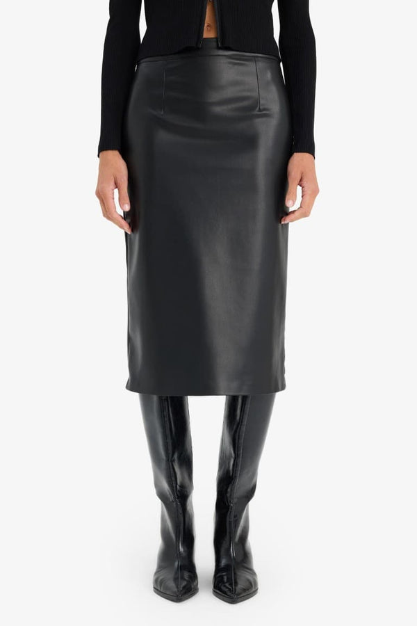 Pencil Normal Waist Faux Leather Mi Skirt