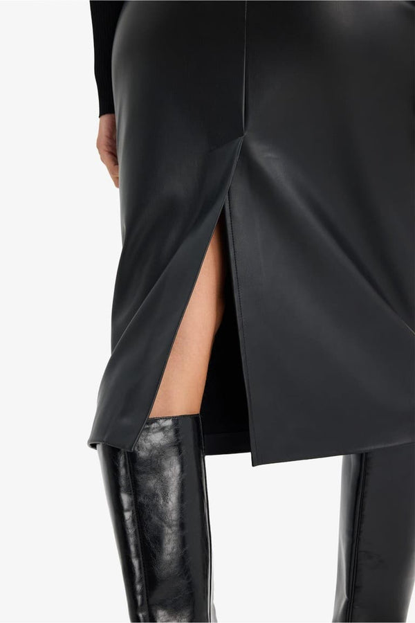 Pencil Normal Waist Faux Leather Mi Skirt
