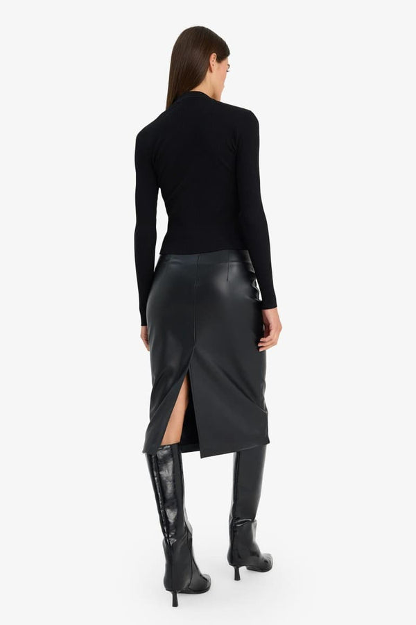 Pencil Normal Waist Faux Leather Mi Skirt