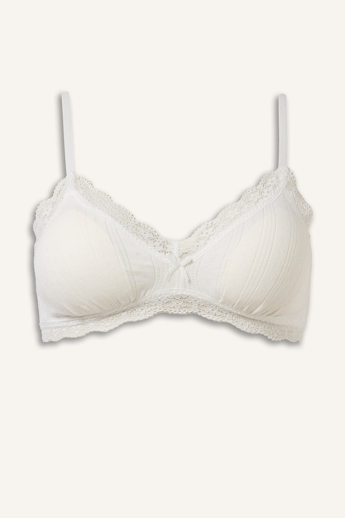 Lace Detailed Removable Cap Removable Padded Non-Wired White Closed Bralette Main image
