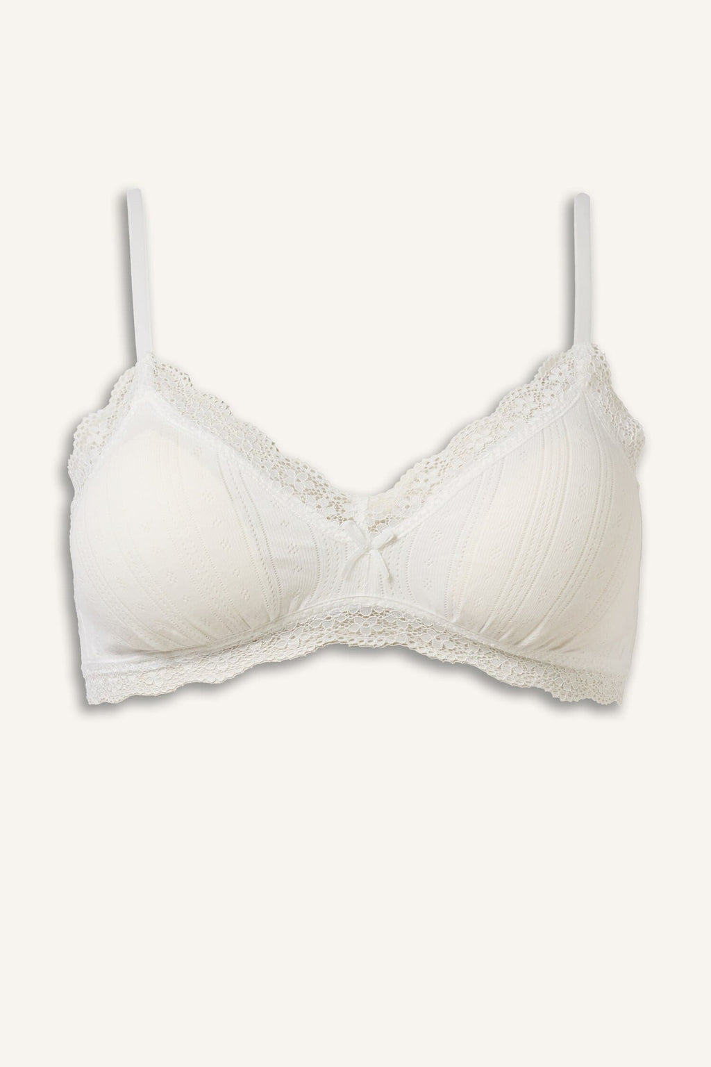 Lace Detailed Removable Cap Removable Padded Non-Wired White Closed Bralette