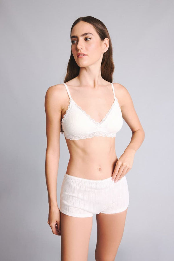 Lace Detailed Removable Cap Removable Padded Non-Wired White Closed Bralette