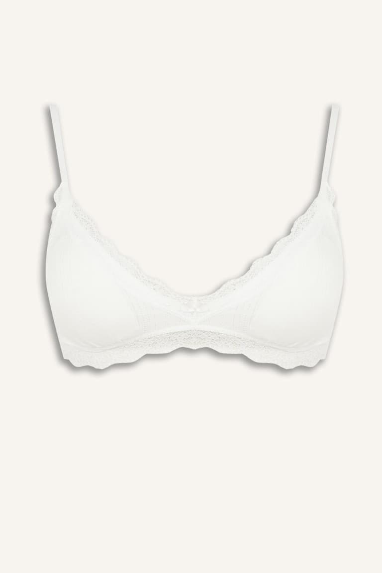 Lace Detailed Removable Cap Removable Padded Non-Wired White Closed Bralette